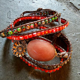 Natural Stone Vibrant Boho Wrap Bracelet | Coral Dreams