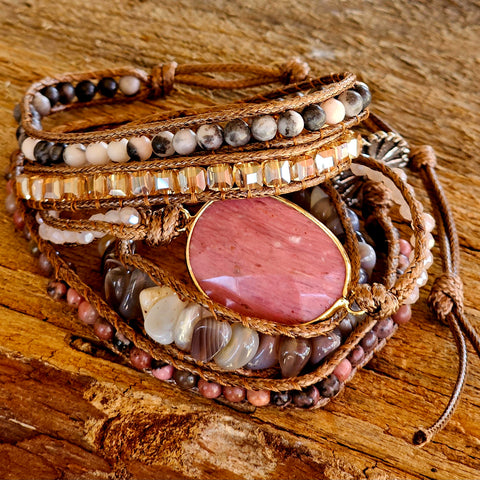 Rhodonite Stone 5-Strand Wrap Bracelet
